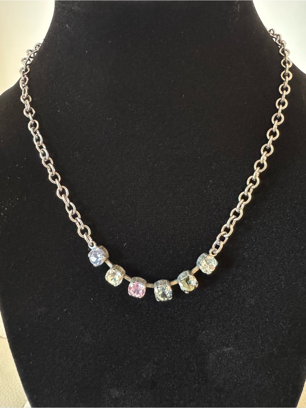 Sabika Pastel Crystal Station Necklace - Silver Chain
